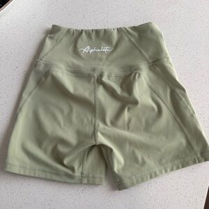 Alphalete High-Waist Olive Bike Shorts with Logo